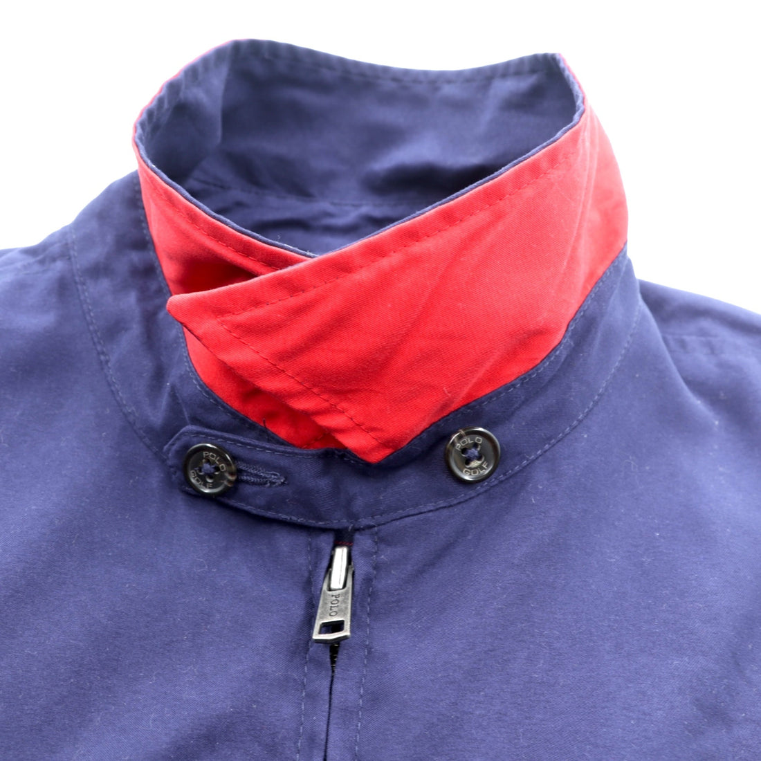 POLO GOLF RALPH LAUREN 90s Peach Skin Swing Top Harrington Jacket, XL, Navy, Check Lining, Small Pony Embroidery, Chin Strap