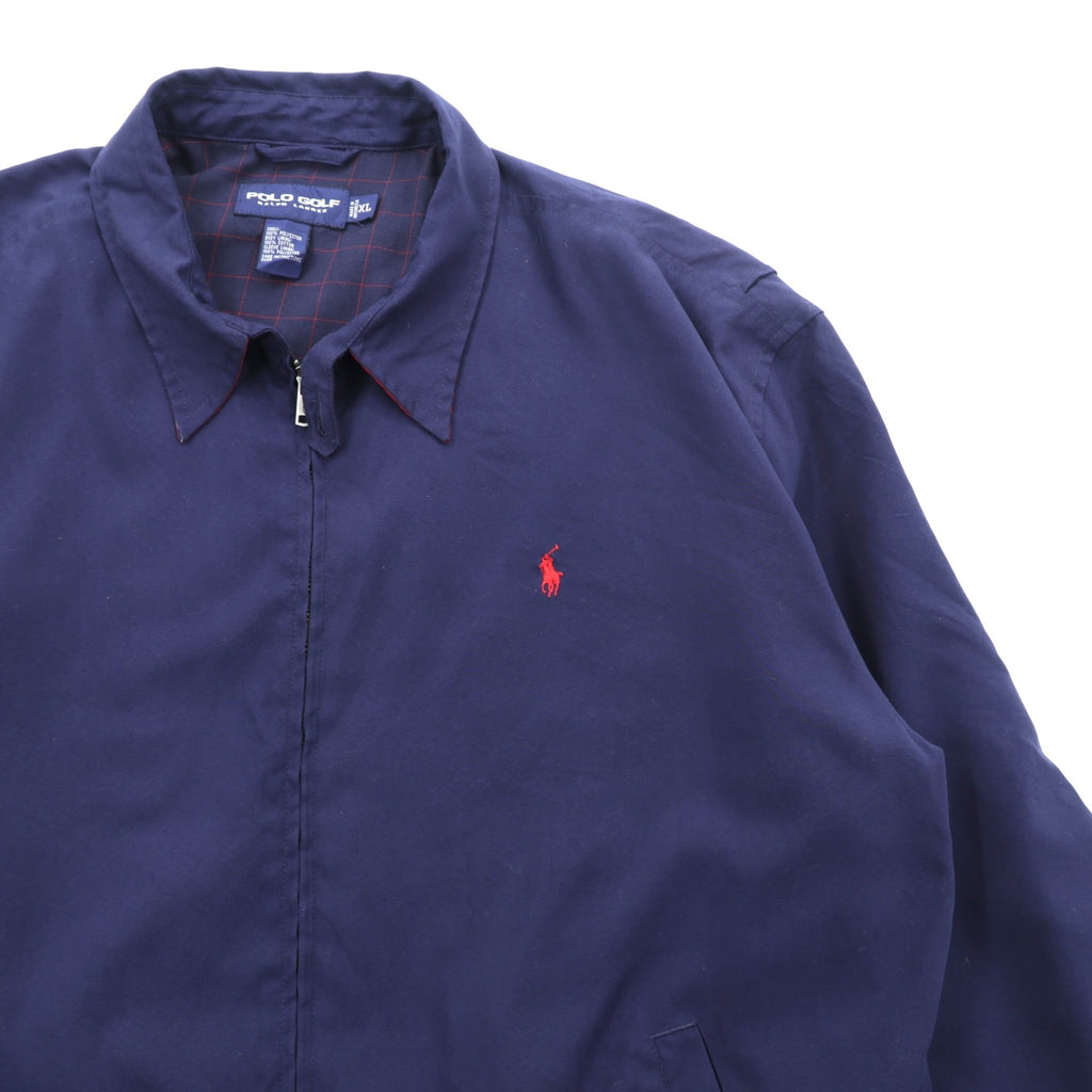 POLO GOLF RALPH LAUREN 90s Peach Skin Swing Top Harrington Jacket, XL, Navy, Check Lining, Small Pony Embroidery, Chin Strap
