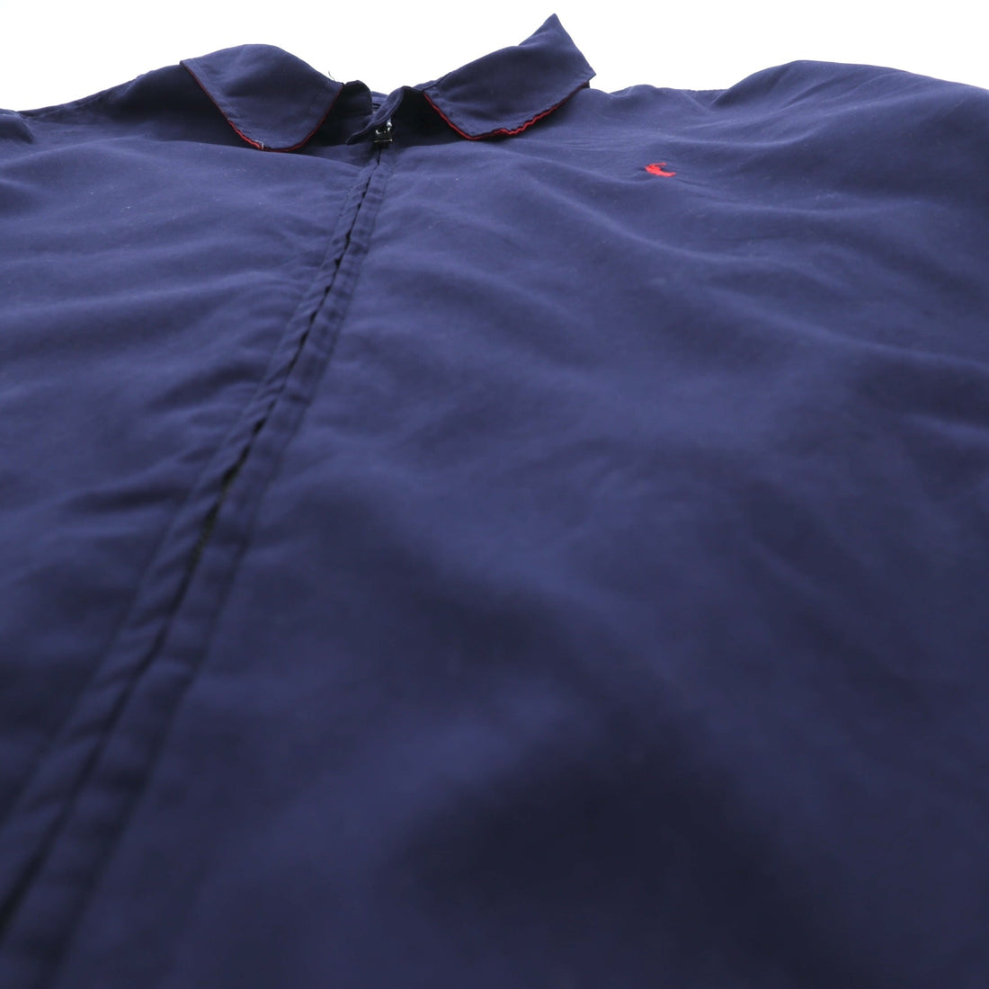 POLO GOLF RALPH LAUREN 90s Peach Skin Swing Top Harrington Jacket, XL, Navy, Check Lining, Small Pony Embroidery, Chin Strap