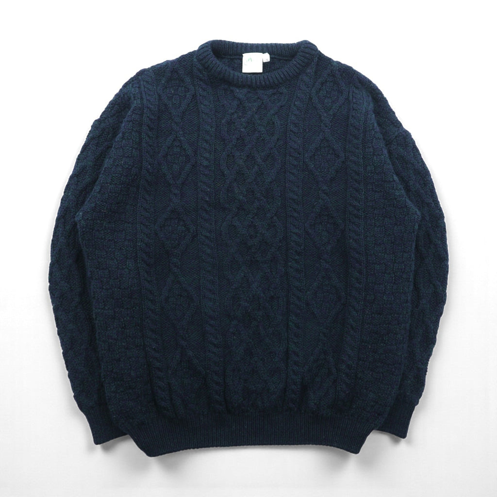 90s Ireland Vintage Cable Knit ARAN COUNTRY Fisherman Sweater, 2XL, Navy Wool, Made in