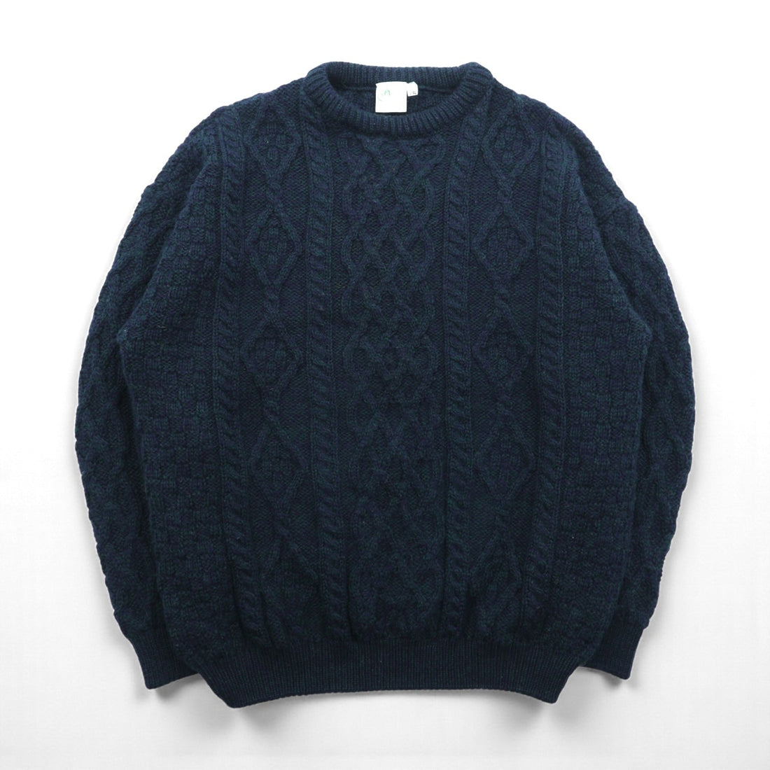 90s Ireland Vintage Cable Knit ARAN COUNTRY Fisherman Sweater, 2XL, Navy Wool, Made in