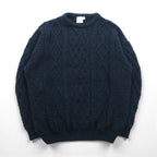 90s Ireland Vintage Cable Knit ARAN COUNTRY Fisherman Sweater, 2XL, Navy Wool, Made in