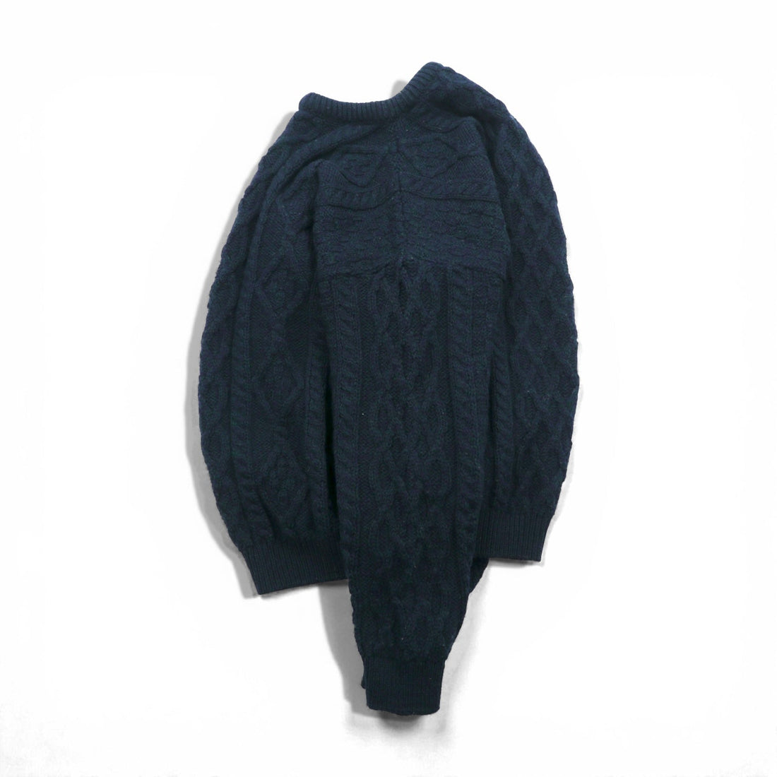 90s Ireland Vintage Cable Knit ARAN COUNTRY Fisherman Sweater, 2XL, Navy Wool, Made in