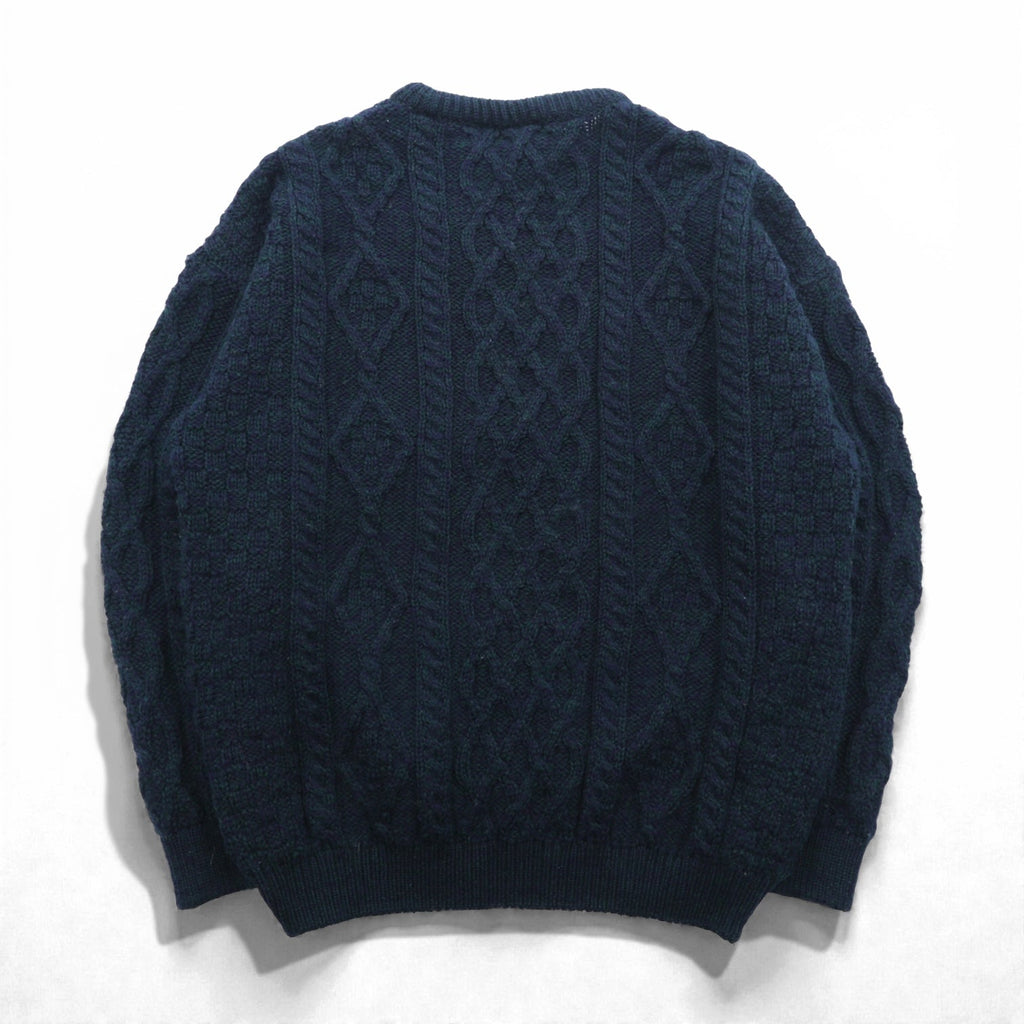 90s Ireland Vintage Cable Knit ARAN COUNTRY Fisherman Sweater, 2XL, Navy Wool, Made in