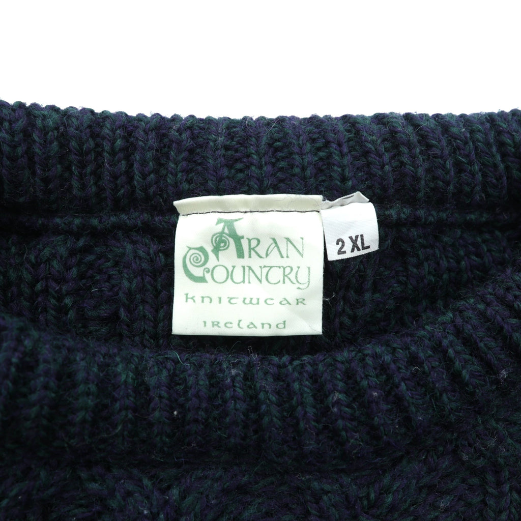 90s Ireland Vintage Cable Knit ARAN COUNTRY Fisherman Sweater, 2XL, Navy Wool, Made in