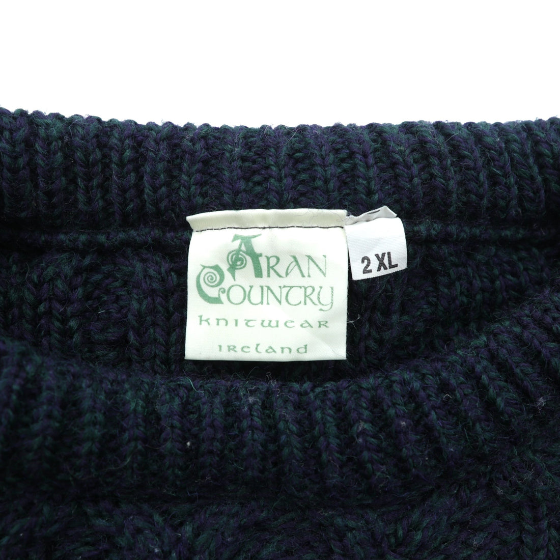90s Ireland Vintage Cable Knit ARAN COUNTRY Fisherman Sweater, 2XL, Navy Wool, Made in