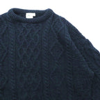 90s Ireland Vintage Cable Knit ARAN COUNTRY Fisherman Sweater, 2XL, Navy Wool, Made in