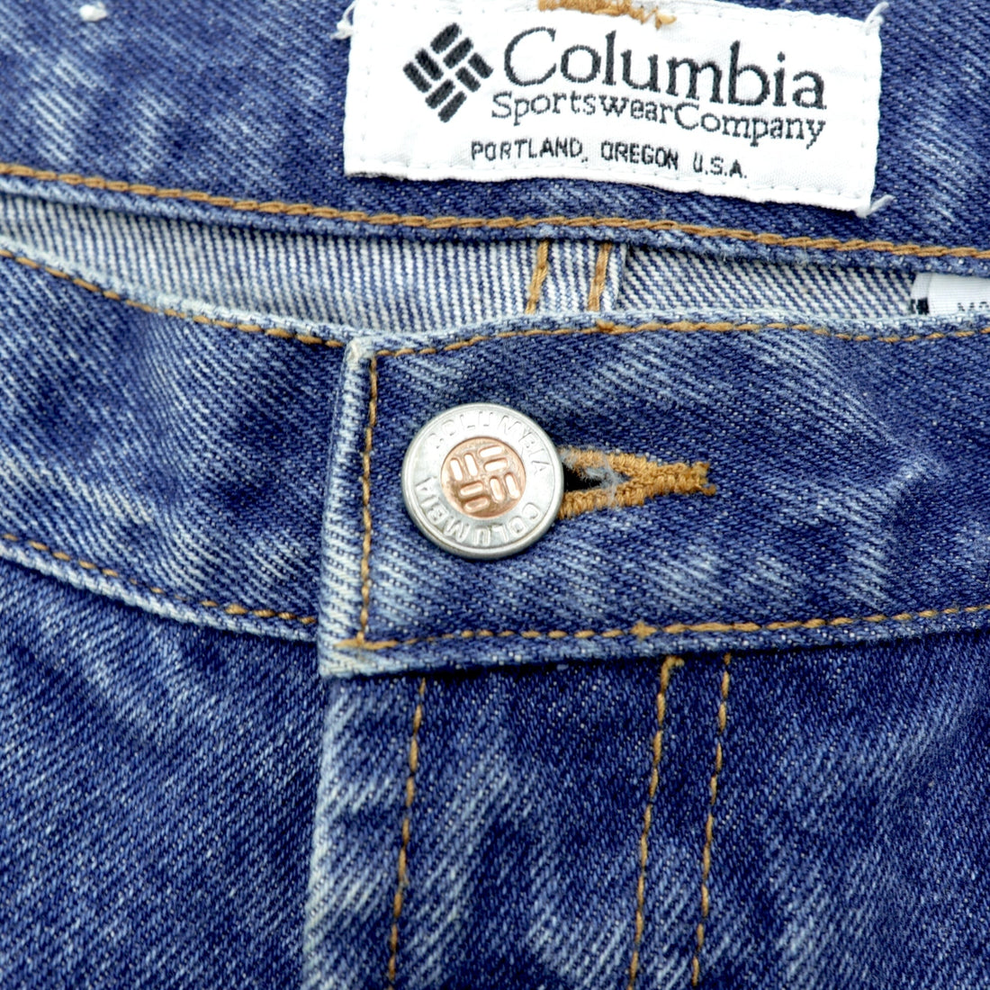Columbia 90年代 ダブルニー ハンティング デニムパンツ ジーンズ L インディゴ ベージュ