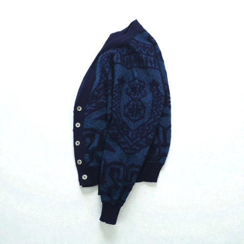 90s USA Vintage Jacquard Knit GITANO Geometric Print Cardigan, XL, Navy Acrylic, 90s, Made in