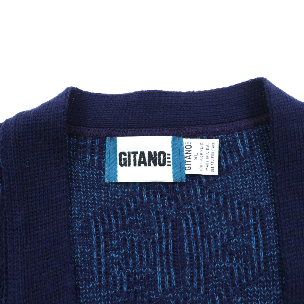90s USA Vintage Jacquard Knit GITANO 幾何学柄 ニット カーディガン XL ネイビー アクリル 90年代 USA製