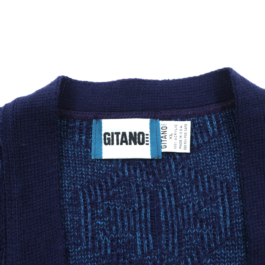 90s USA Vintage Jacquard Knit GITANO 幾何学柄 ニット カーディガン XL ネイビー アクリル 90年代 USA製