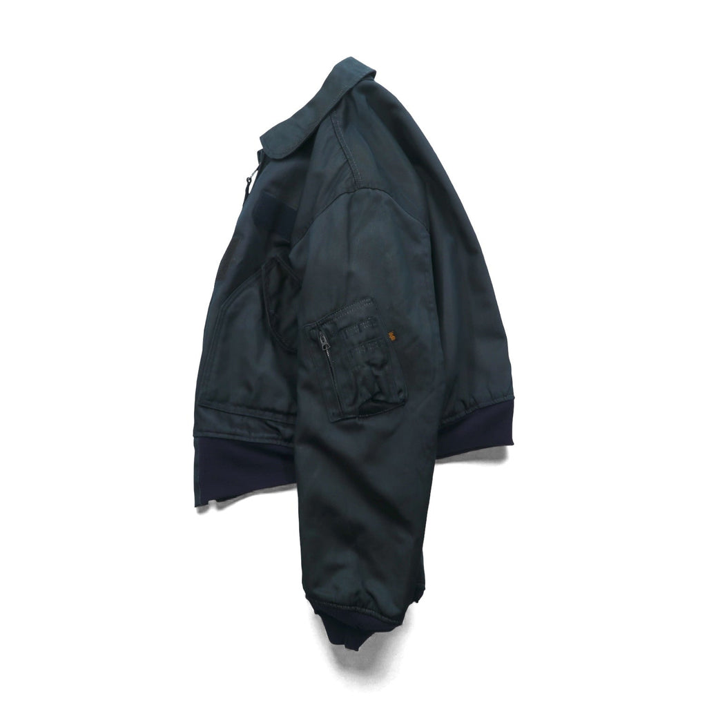 ALPHA INDUSTRIES 90s Made in USA CWU 45P Flight Jacket, Large, Navy, Flame Retardant, Short Length, Tattered