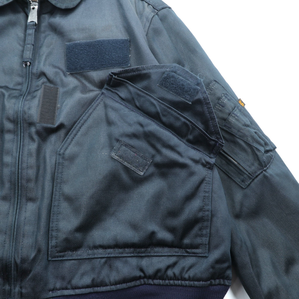 ALPHA INDUSTRIES 90s Made in USA CWU 45P Flight Jacket, Large, Navy, Flame Retardant, Short Length, Tattered