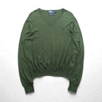 Polo Ralph Lauren 90s V-Neck Pima Cotton Knit Sweater L Khaki Small Pony Embroidery
