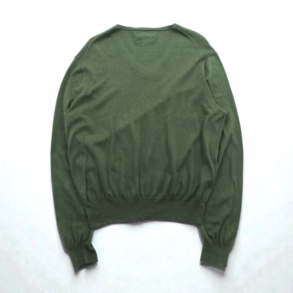 Polo Ralph Lauren 90s V-Neck Pima Cotton Knit Sweater L Khaki Small Pony Embroidery