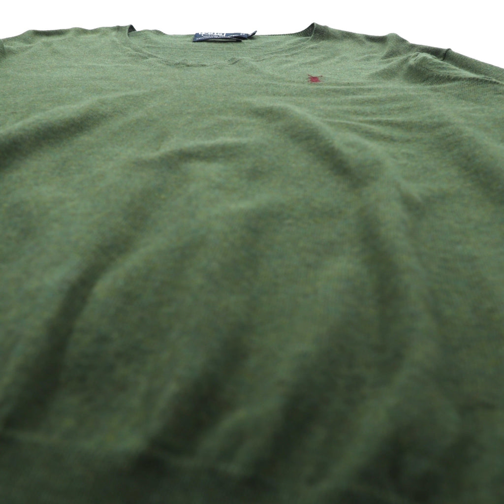 Polo Ralph Lauren 90s V-Neck Pima Cotton Knit Sweater L Khaki Small Pony Embroidery