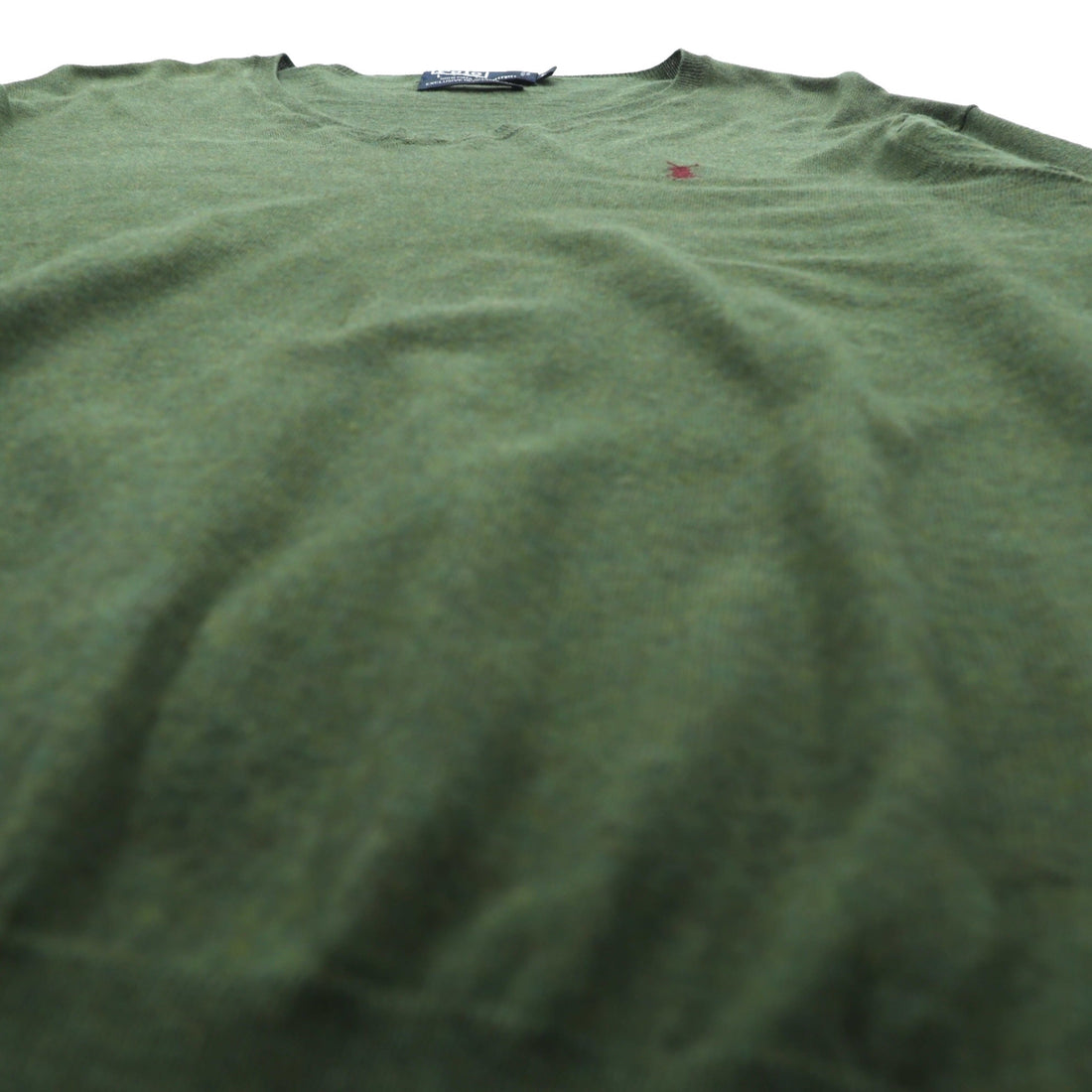 Polo Ralph Lauren 90s V-Neck Pima Cotton Knit Sweater L Khaki Small Pony Embroidery
