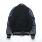 SKOOKUM Made in USA Varsity Jacket, Size Small, Navy, Leather Sleeves, Melton Wool, Ribbed, Centralia Knitting Mills