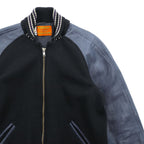 SKOOKUM Made in USA Varsity Jacket, Size Small, Navy, Leather Sleeves, Melton Wool, Ribbed, Centralia Knitting Mills
