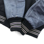 SKOOKUM Made in USA Varsity Jacket, Size Small, Navy, Leather Sleeves, Melton Wool, Ribbed, Centralia Knitting Mills