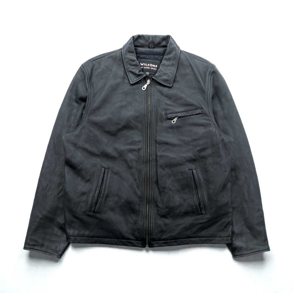 WILSONS 90年代 レザージャケット 中綿 Thinsulate Ultra ライダース XL ブラック 襟付き キルティングライナー 着脱式 ジップアップ
