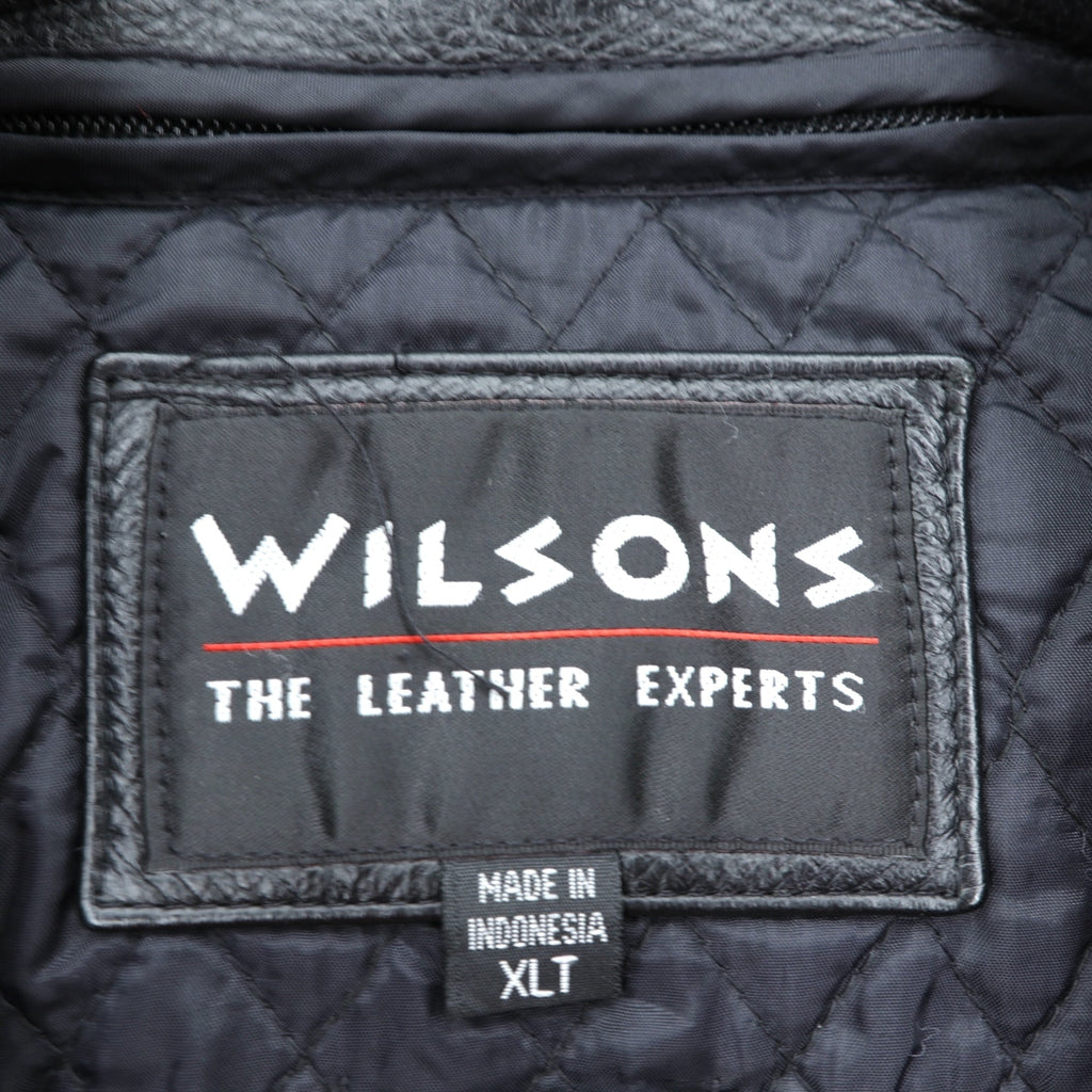 WILSONS 90年代 レザージャケット 中綿 Thinsulate Ultra ライダース XL ブラック 襟付き キルティングライナー 着脱式 ジップアップ