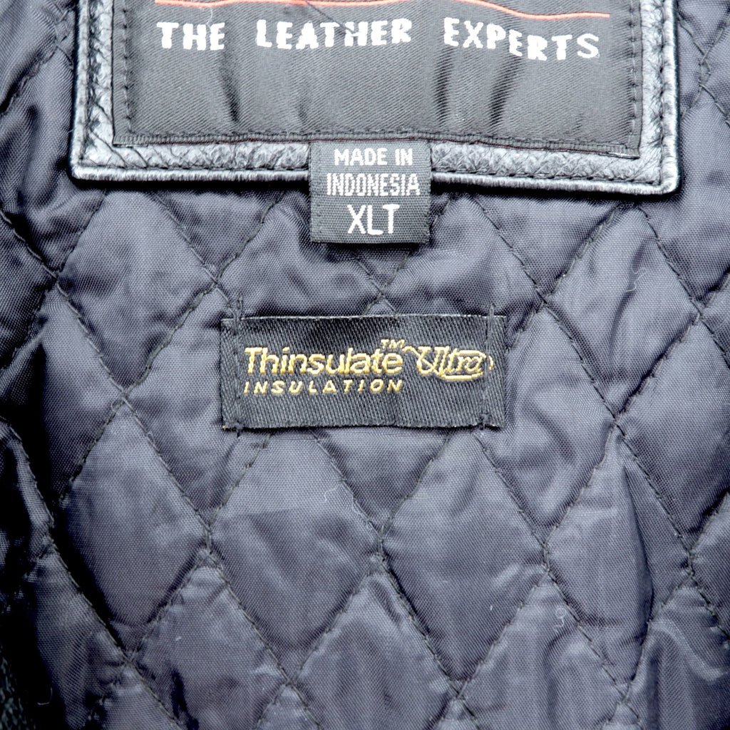 WILSONS 90年代 レザージャケット 中綿 Thinsulate Ultra ライダース XL ブラック 襟付き キルティングライナー 着脱式 ジップアップ