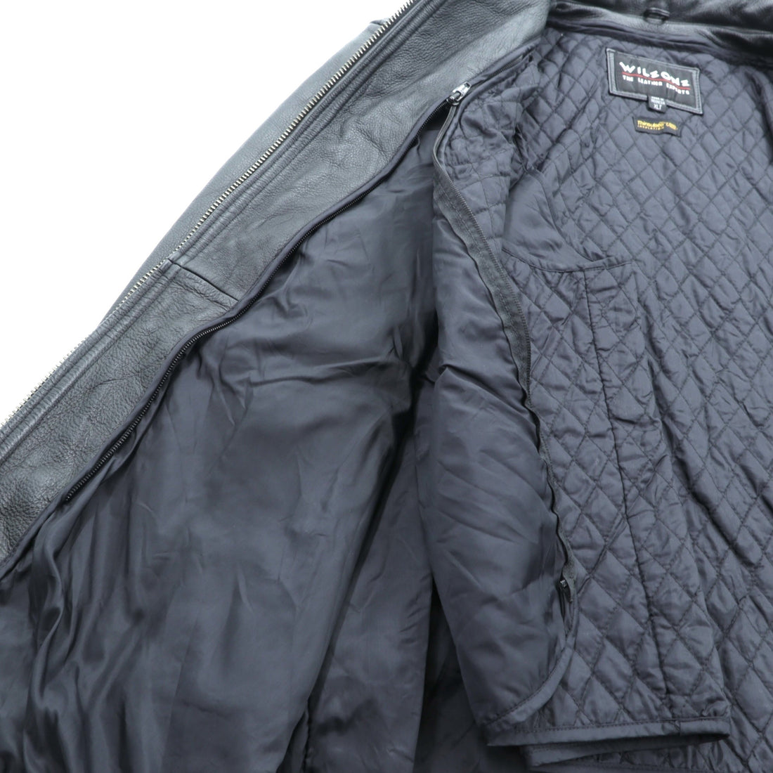 WILSONS 90年代 レザージャケット 中綿 Thinsulate Ultra ライダース XL ブラック 襟付き キルティングライナー 着脱式 ジップアップ