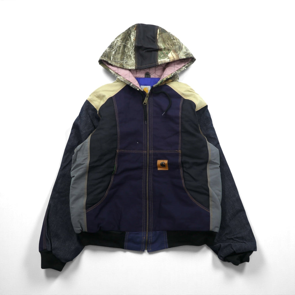 Carhartt Remade Color Block Duck Active Jacket Hoodie, Size L, Multicolor, Crazy Pattern, Cotton