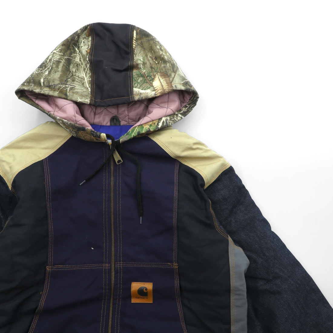 Carhartt Remade Color Block Duck Active Jacket Hoodie, Size L, Multicolor, Crazy Pattern, Cotton