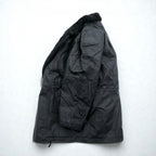 Vintage Black Leather Fur Coat, Double-Breasted, Padded, XL Shawl-Colored Quilted Liner, Drawcord, ZINIZ HOMME