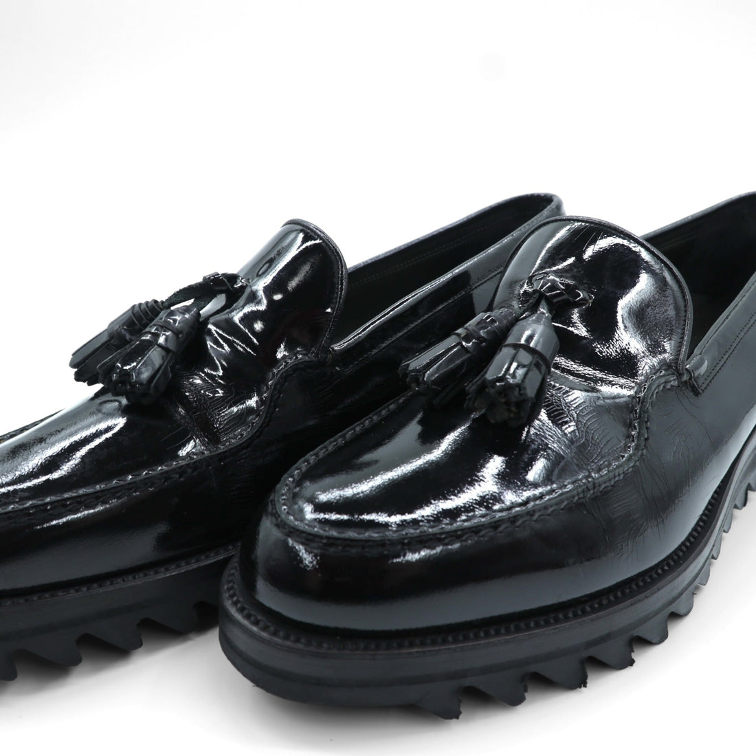 F.LLI.Giacometti タッセル エナメル ローファー スリッポン シャークソール 28cm ブラック パテントレザー vibramソール PIETROSTRADA イタリア製