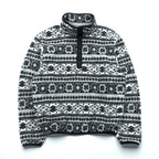 L.L.Bean 90s Half Snap-T Pullover Fleece Jacket, Small, Gray, Fair Isle Allover Pattern, Stand Collar