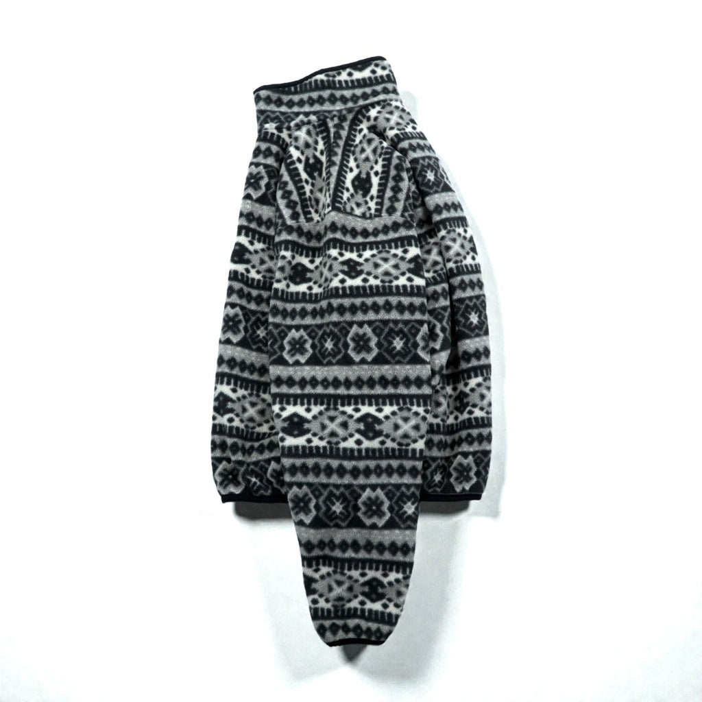 L.L.Bean 90s Half Snap-T Pullover Fleece Jacket, Small, Gray, Fair Isle Allover Pattern, Stand Collar