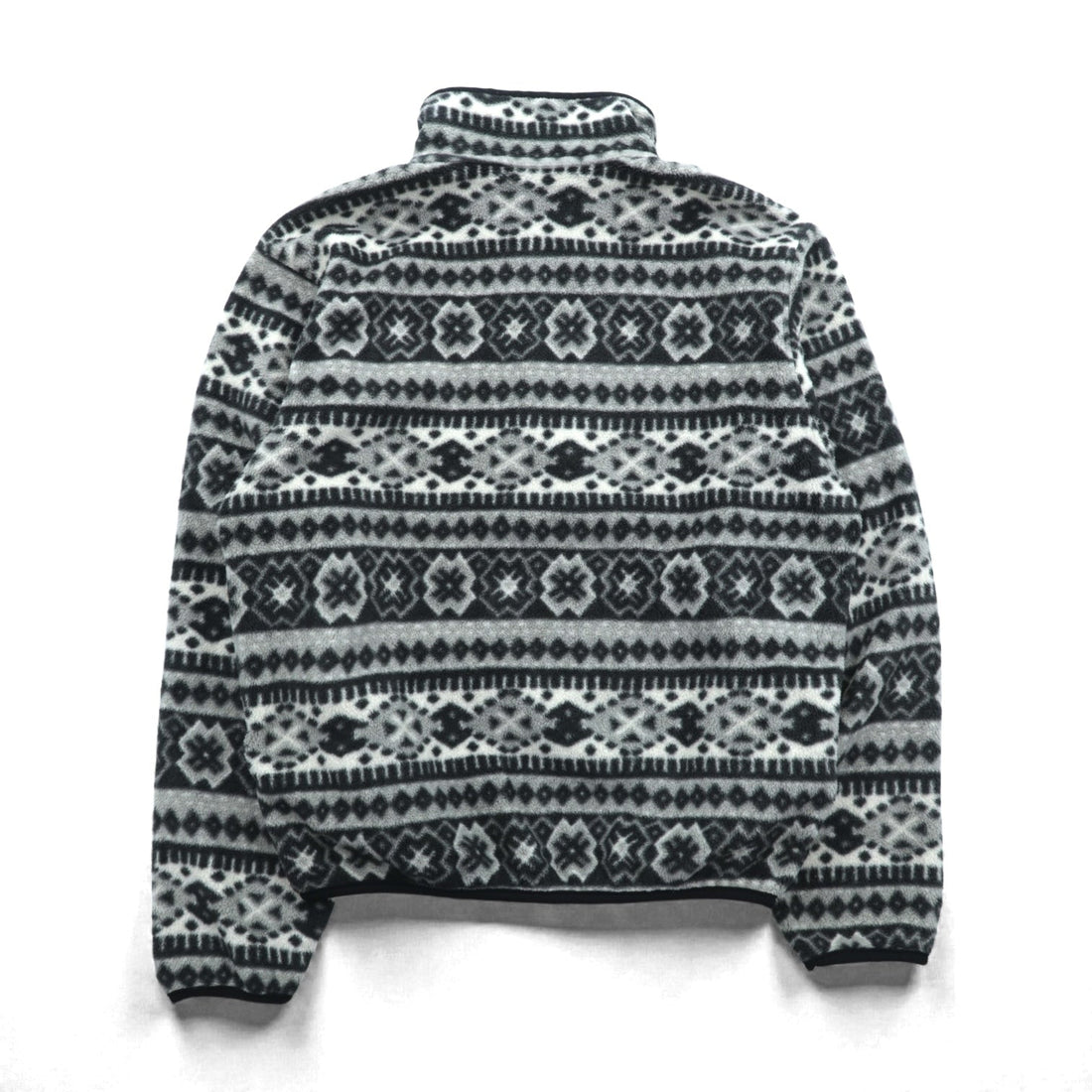 L.L.Bean 90s Half Snap-T Pullover Fleece Jacket, Small, Gray, Fair Isle Allover Pattern, Stand Collar