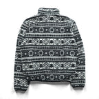 L.L.Bean 90s Half Snap-T Pullover Fleece Jacket, Small, Gray, Fair Isle Allover Pattern, Stand Collar