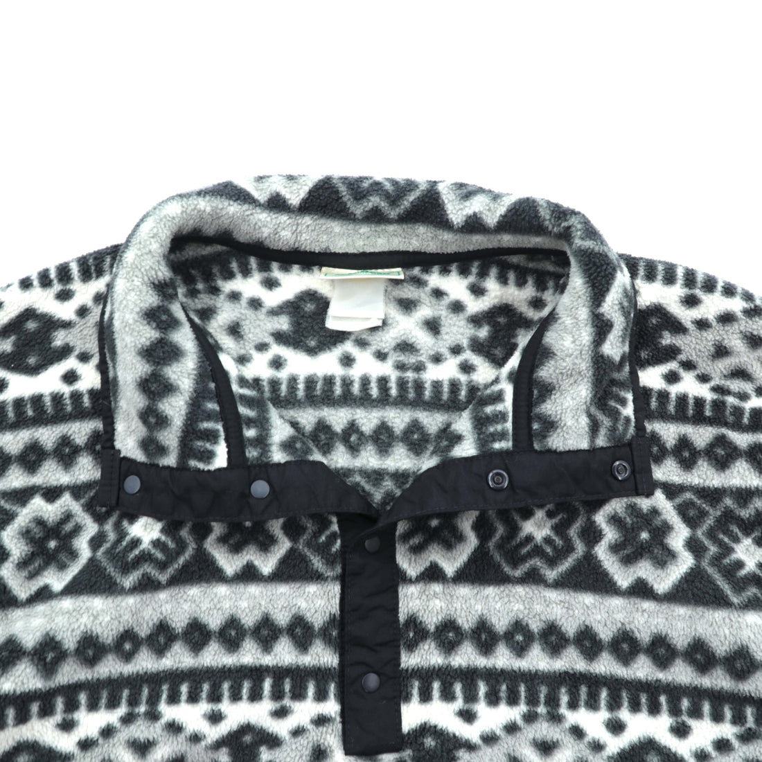 L.L.Bean 90s Half Snap-T Pullover Fleece Jacket, Small, Gray, Fair Isle Allover Pattern, Stand Collar