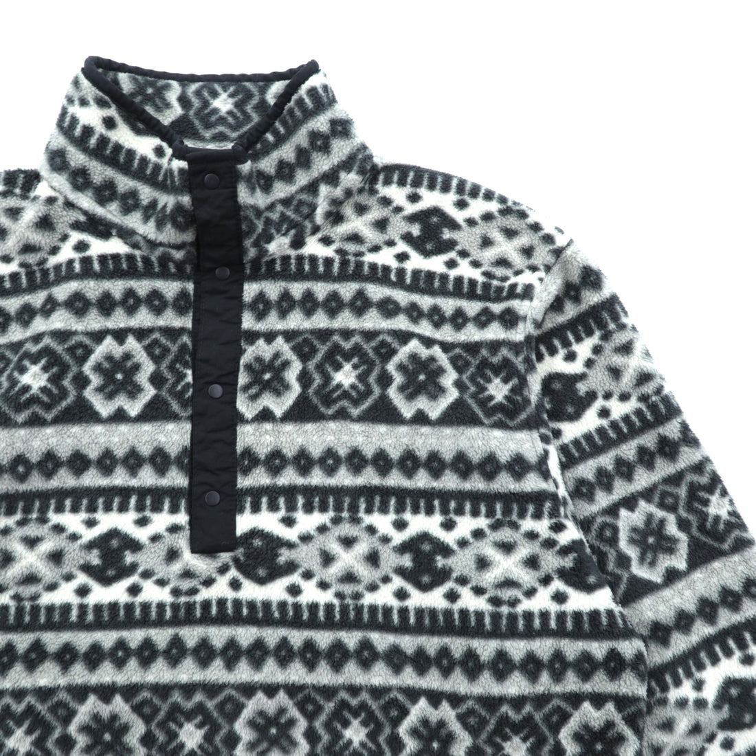 L.L.Bean 90s Half Snap-T Pullover Fleece Jacket, Small, Gray, Fair Isle Allover Pattern, Stand Collar