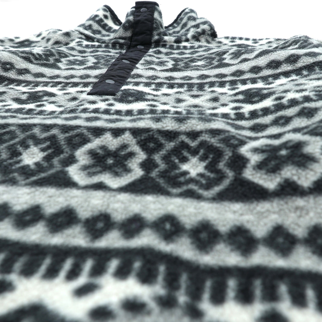 L.L.Bean 90s Half Snap-T Pullover Fleece Jacket, Small, Gray, Fair Isle Allover Pattern, Stand Collar