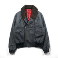90s Vintage G-1 Leather Bomber Jacket Padded Flight L Black Cowhide Boa Collar