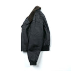 90s Vintage G-1 Leather Bomber Jacket Padded Flight L Black Cowhide Boa Collar