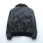 90s Vintage G-1 Leather Bomber Jacket Padded Flight L Black Cowhide Boa Collar