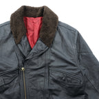 90s Vintage G-1 Leather Bomber Jacket Padded Flight L Black Cowhide Boa Collar