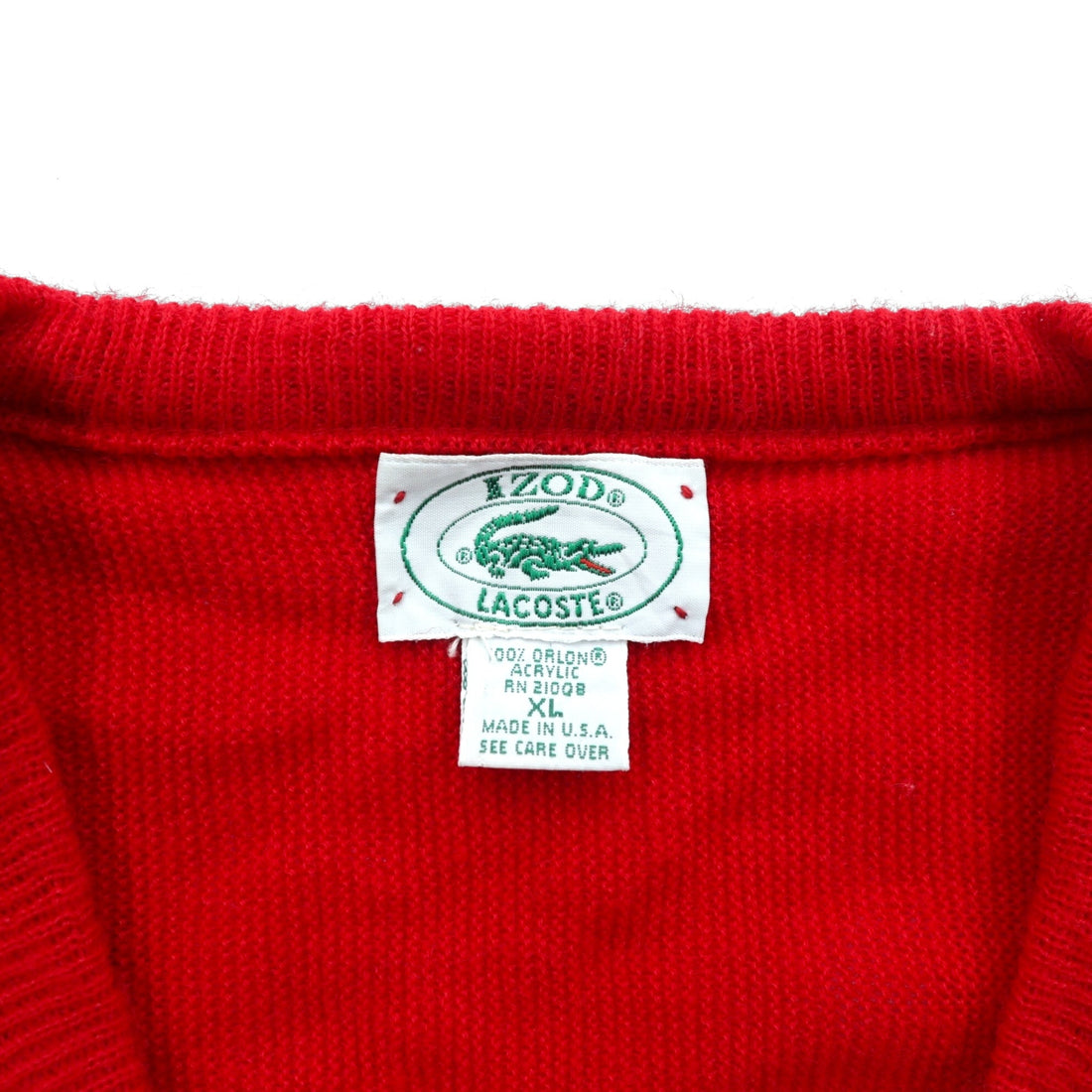 LACOSTE 80s Made in USA V-Neck Knit Sweater XL Red One Point Logo