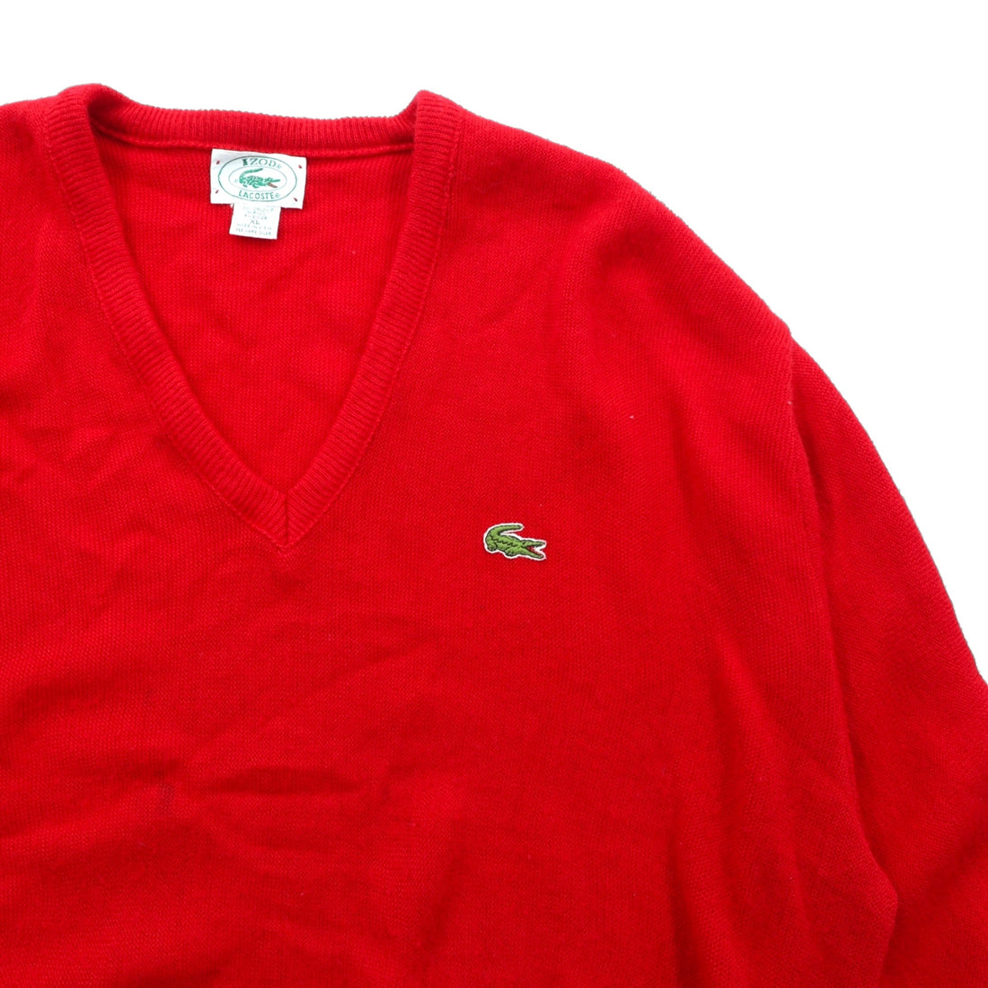 LACOSTE 80s Made in USA V-Neck Knit Sweater XL Red One Point Logo