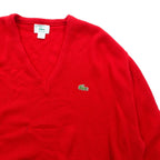 LACOSTE 80s Made in USA V-Neck Knit Sweater XL Red One Point Logo