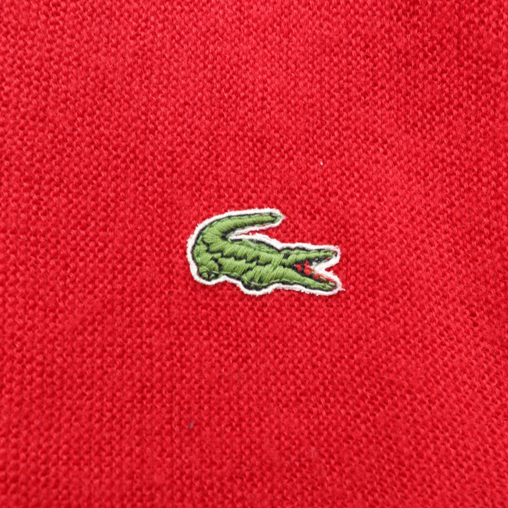 LACOSTE 80s Made in USA V-Neck Knit Sweater XL Red One Point Logo
