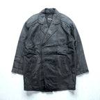WInd Armor Double-Breasted Lamb Leather Chester Coat, Size L, Black, Sheepskin