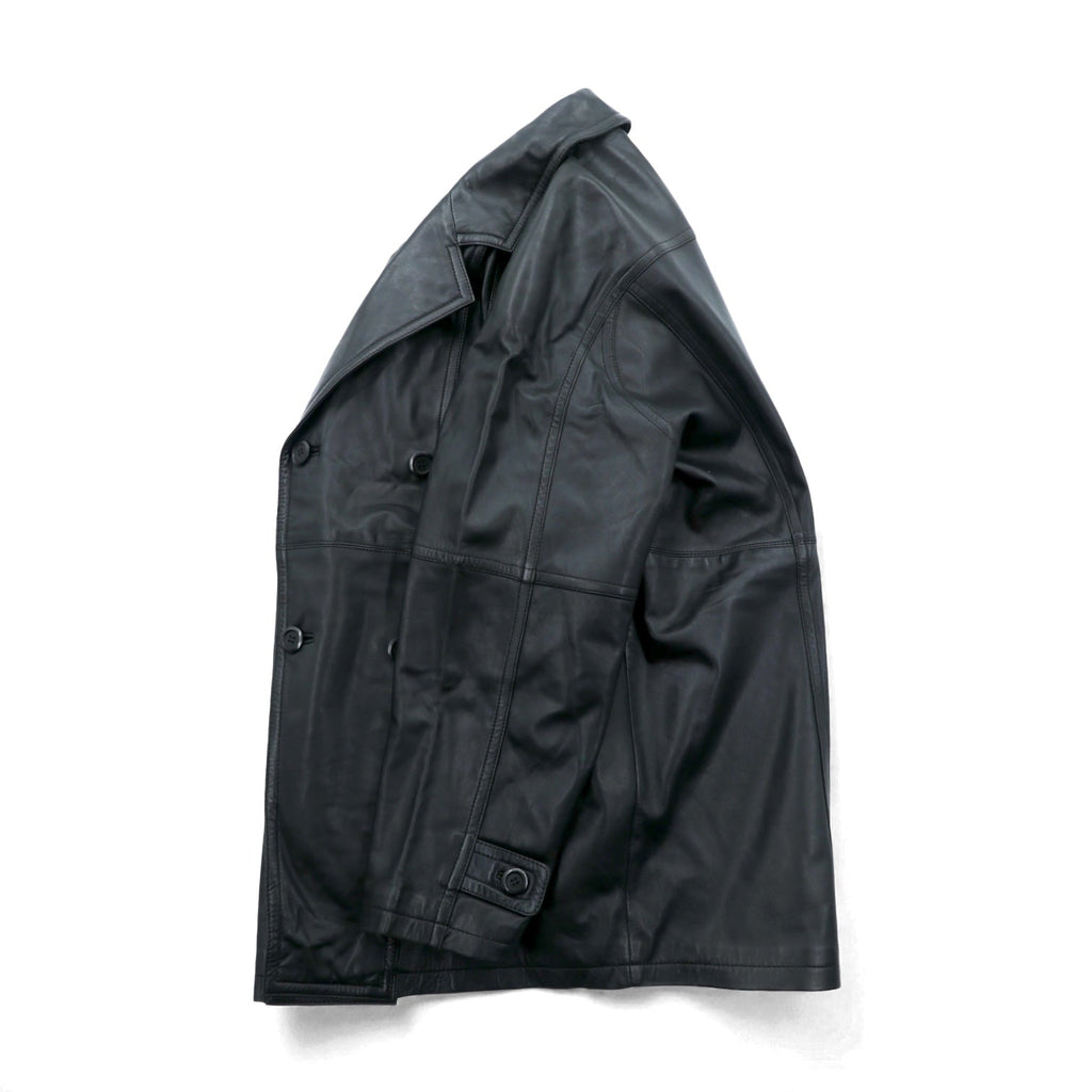 WInd Armor Double-Breasted Lamb Leather Chester Coat, Size L, Black, Sheepskin