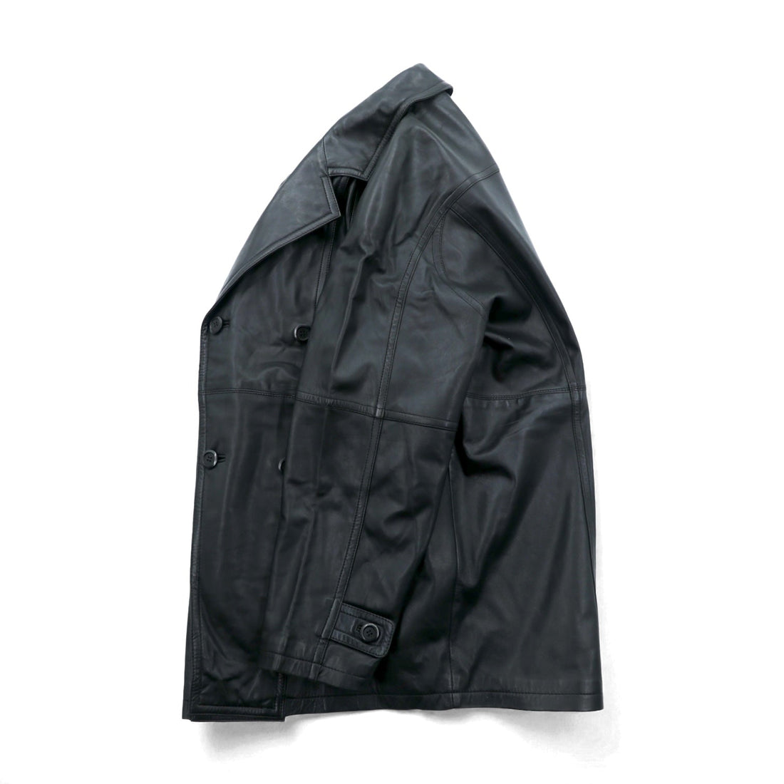 WInd Armor Double-Breasted Lamb Leather Chester Coat, Size L, Black, Sheepskin